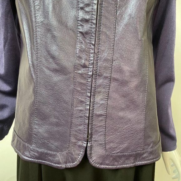 Peter Nygard Zip Jacket Sz MP Purple Leather 92% Nylon Back Style# 3U080788 - Picture 11 of 12